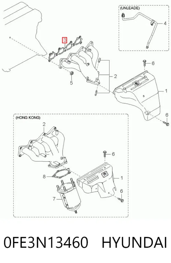 Прокладка колектора 0FE3N13460 Hyundai/Kia