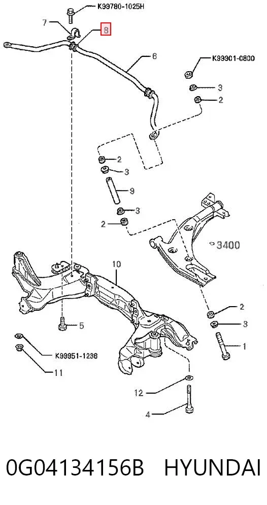 Втулка переднього стабілізатора 0G04134156B Hyundai/Kia