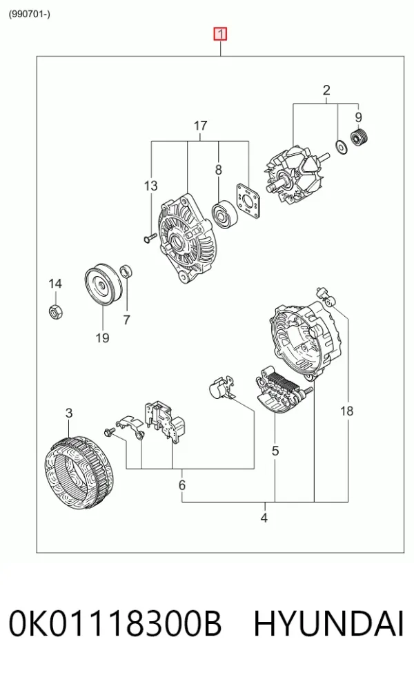 Генератор 0K01118300B Hyundai/Kia