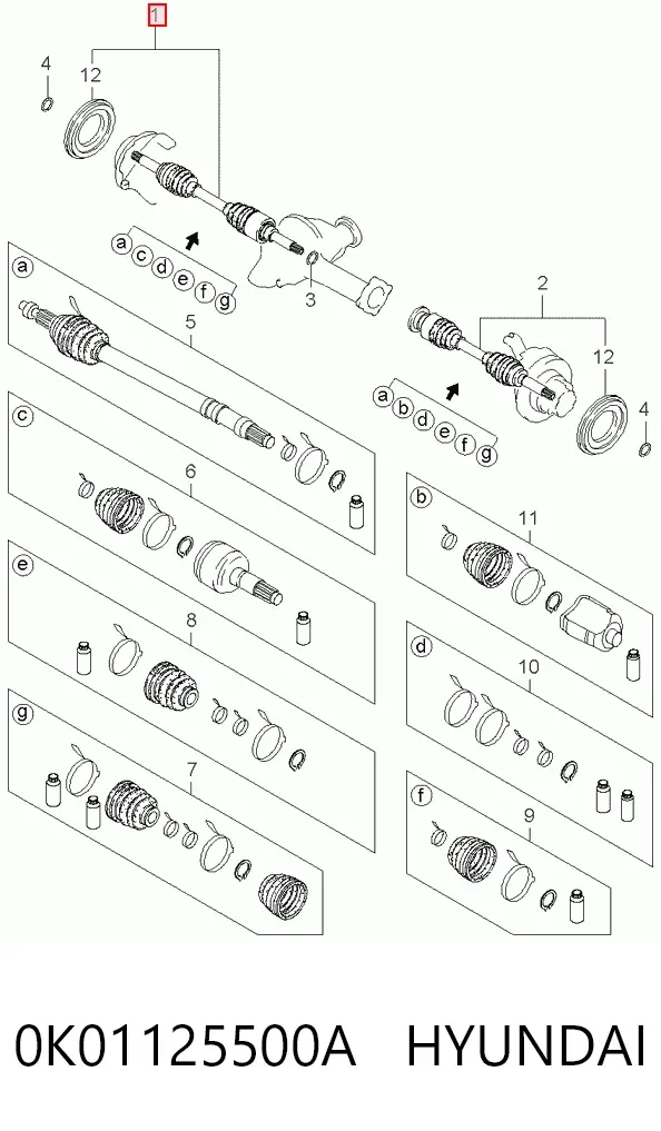 Піввісь права 0K01125500A Hyundai/Kia