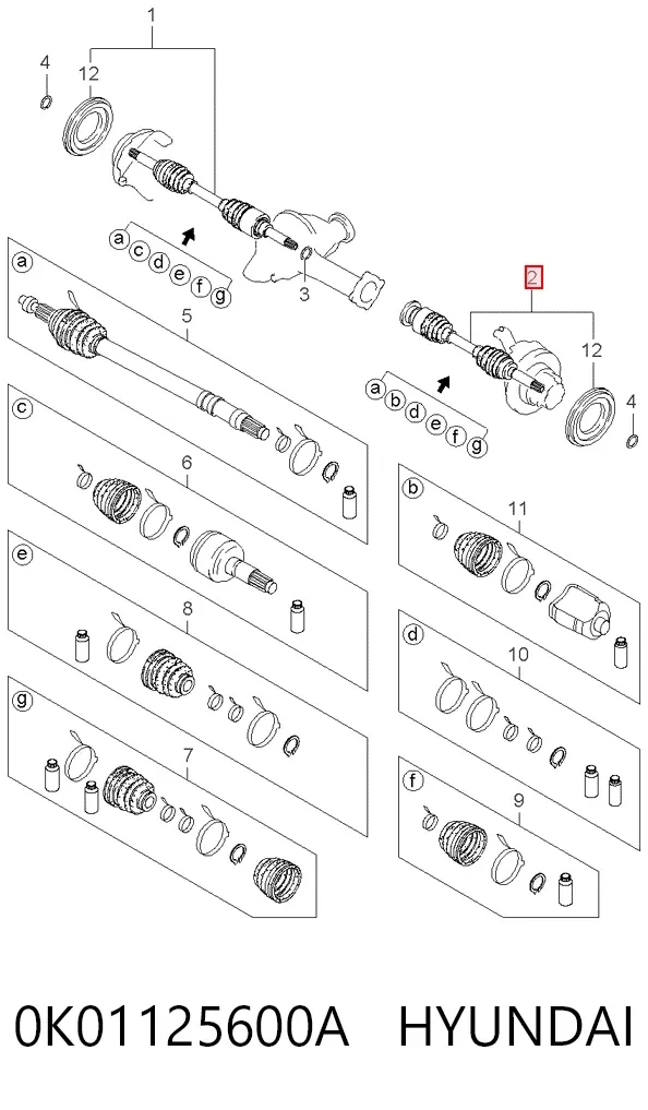 Ліва піввісь 0K01125600A Hyundai/Kia