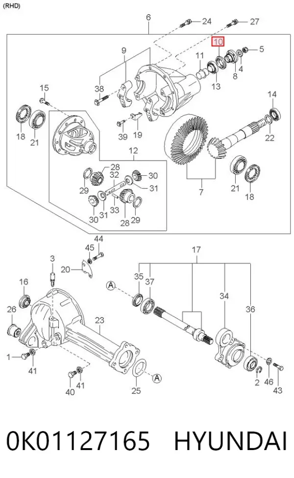 Сальник хвостовика редуктора переднього моста 0K01127165 Hyundai/Kia