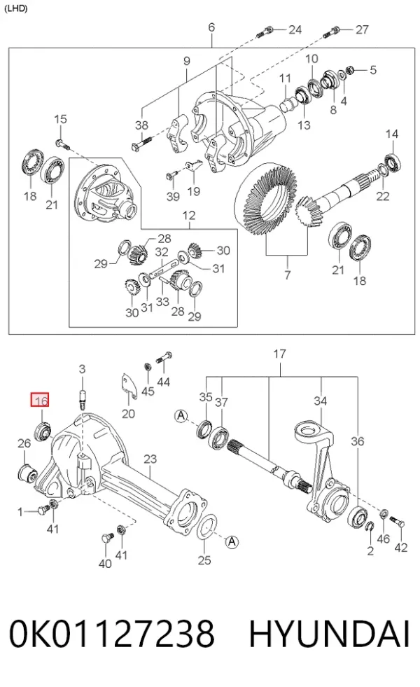 Сальник редуктора переднього моста 0K01127238 Hyundai/Kia