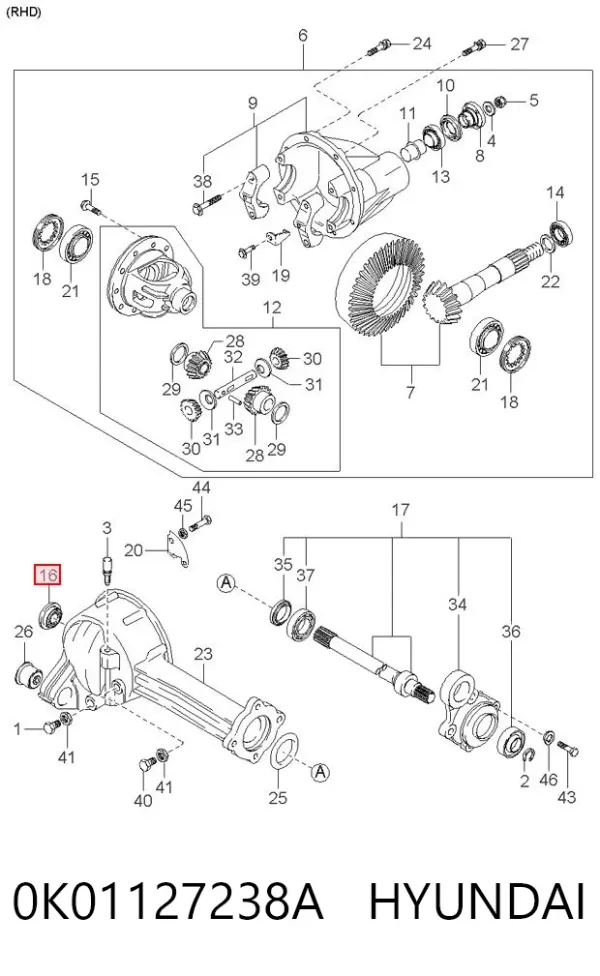 Сальник редуктора переднього моста 0K01127238A Hyundai/Kia