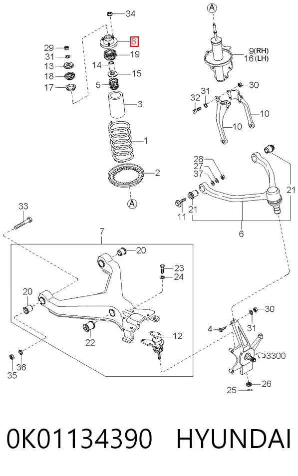Опора амортизатора переднього 0K01134390 Hyundai/Kia