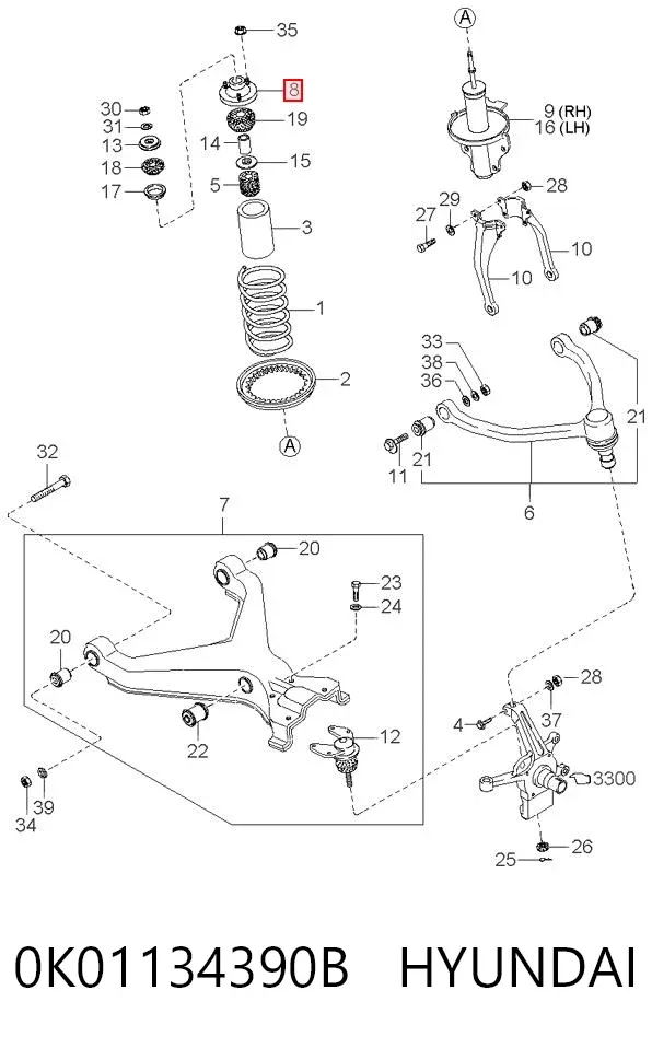 Опора амортизатора переднього 0K01134390B Hyundai/Kia