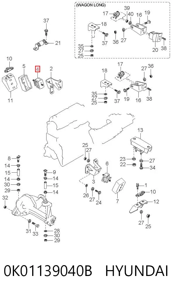 Подушка (опора) двигуна, права передня 0K01139040B Hyundai/Kia