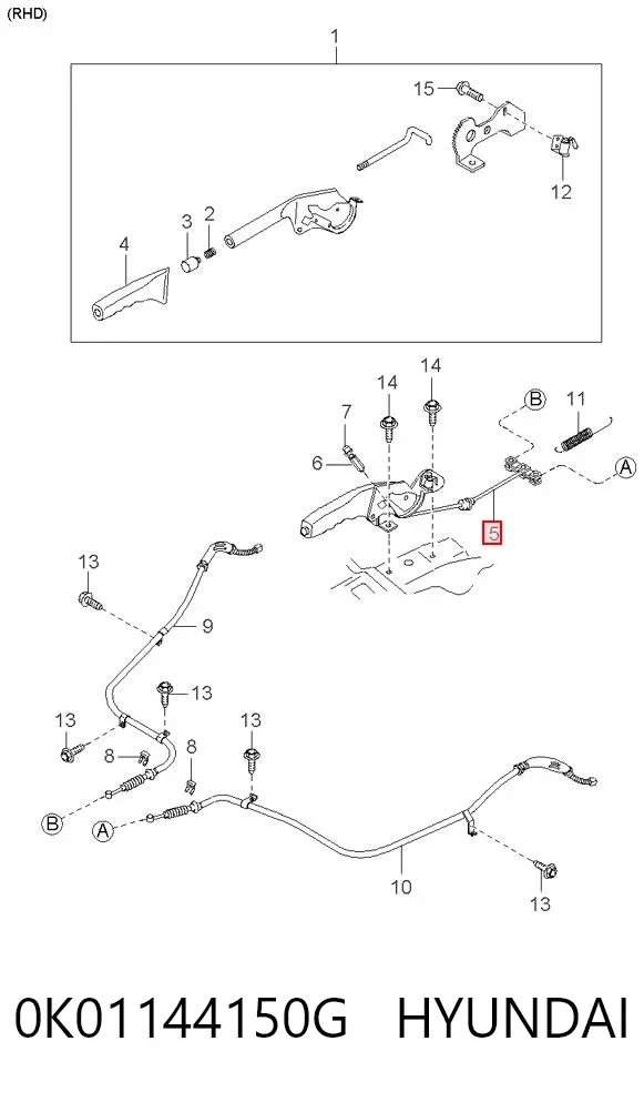 Трос ручного гальма передній 0K01144150G Hyundai/Kia