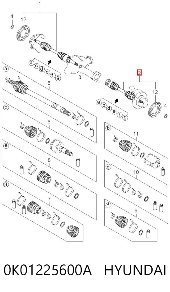 Ліва піввісь 0K01225600A Hyundai/Kia