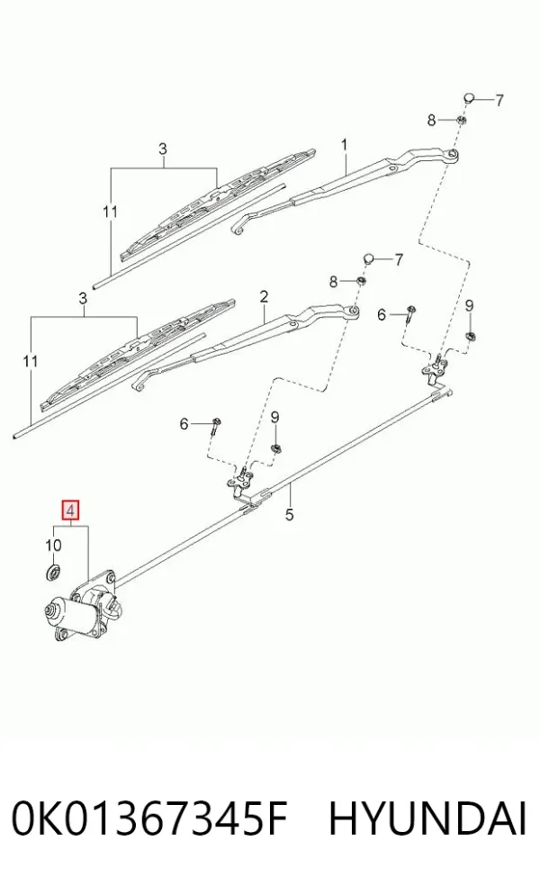 Двигун склоочисника лобового скла (трапеції) 0K01367345F Hyundai/Kia