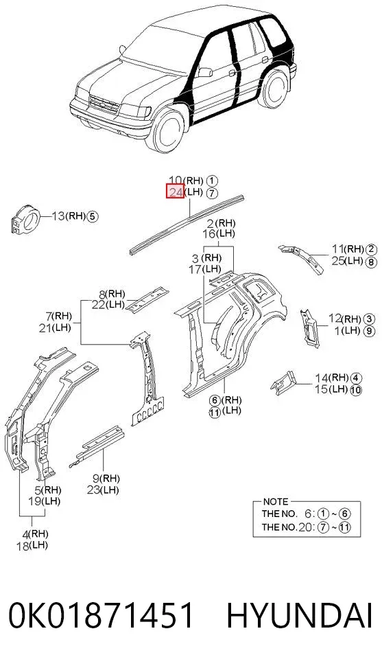 Рейлінг даху лівий 0K01871451 Hyundai/Kia