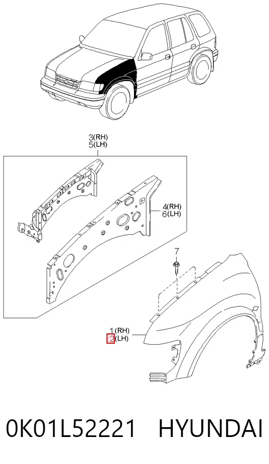 Крило переднє ліве 0K01L52221 Hyundai/Kia