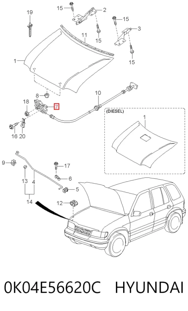 Замок капота 0K04E56620C Hyundai/Kia