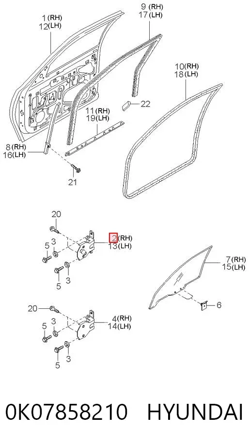Петля передніх дверей, правої 0K07858210 Hyundai/Kia