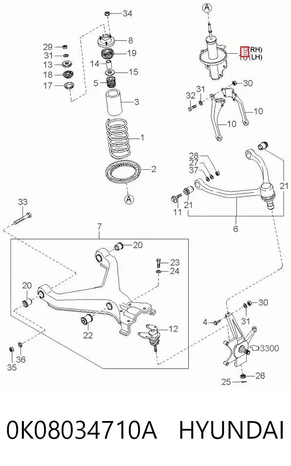 Амортизатор передній, правий 0K08034710A Hyundai/Kia