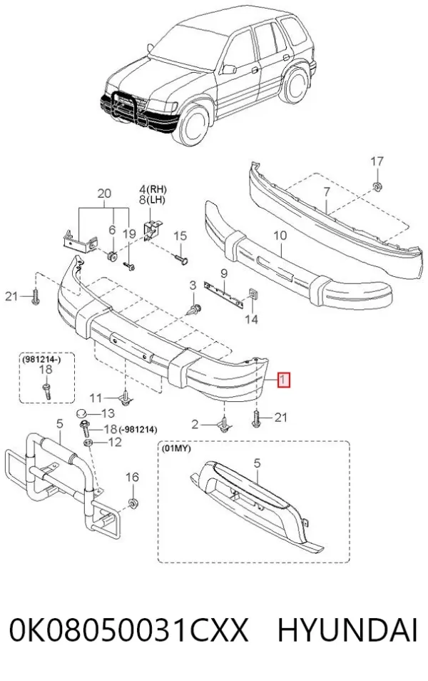 Передній бампер 0K08050031CXX Hyundai/Kia