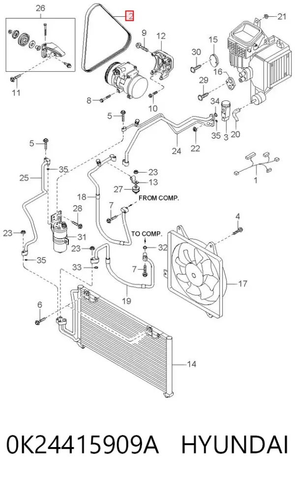 Ремінь генератора 0K24415909A Hyundai/Kia