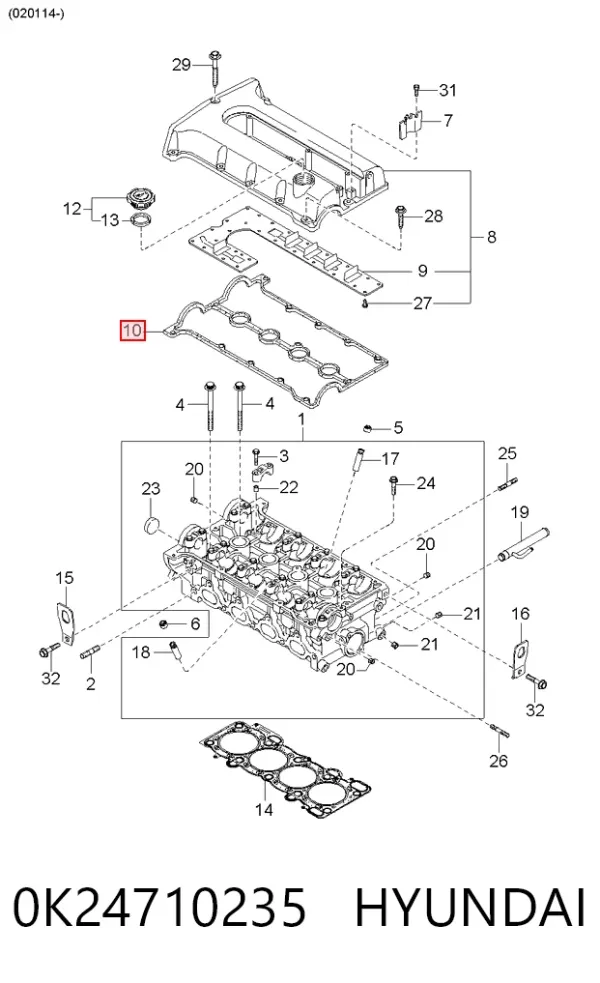 Прокладка клапанної кришки 0K24710235 Hyundai/Kia