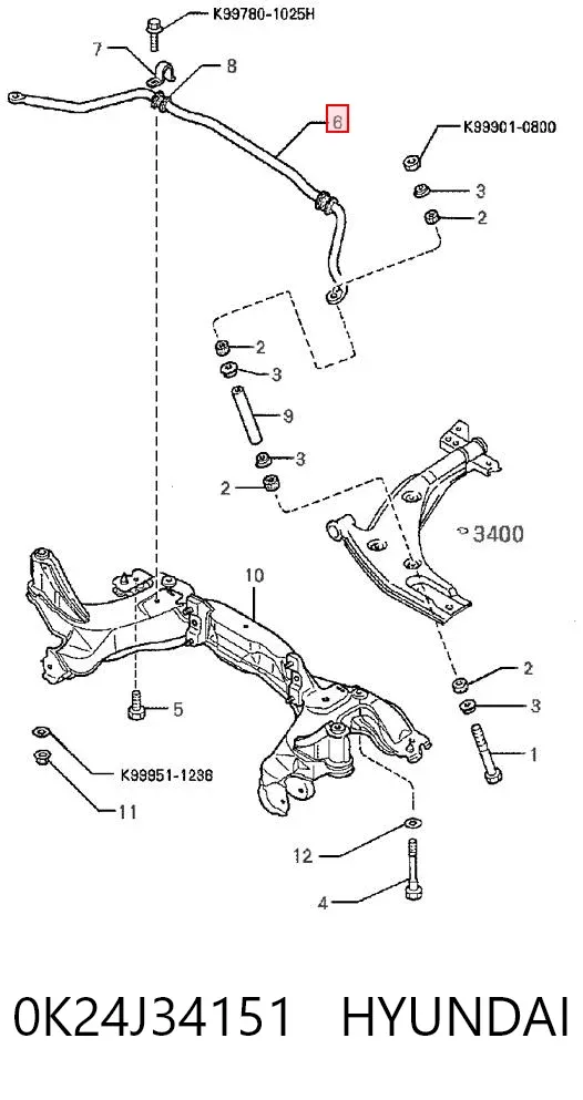 Передній стабілізатор 0K24J34151 Hyundai/Kia