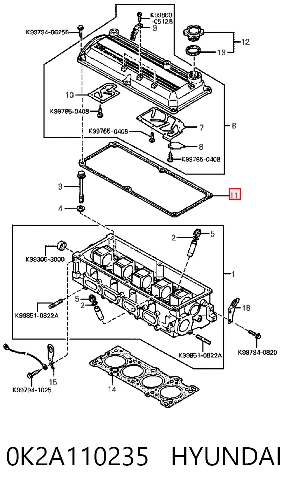 Прокладка клапанної кришки 0K2A110235 Hyundai/Kia