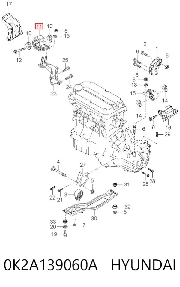 Подушка (опора) двигуна, права 0K2A139060A Hyundai/Kia