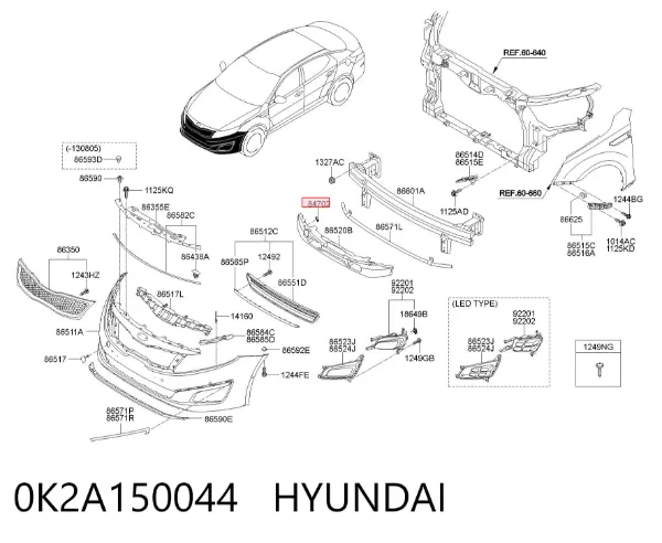 Пістон (кліп) кріплення підкрилки переднього крила 0K2A150044 Hyundai/Kia