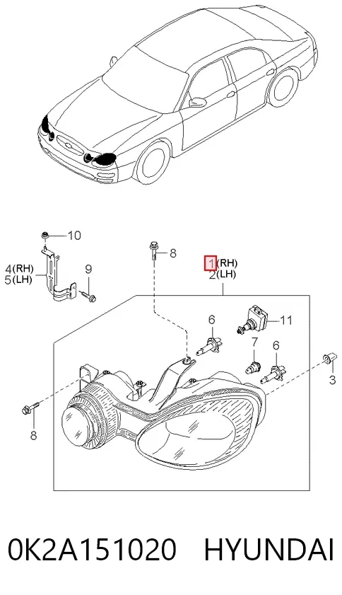 Фара права 0K2A151020 Hyundai/Kia