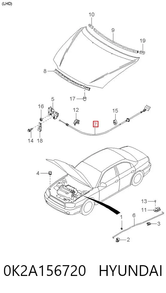 Трос капота 0K2A156720 Hyundai/Kia