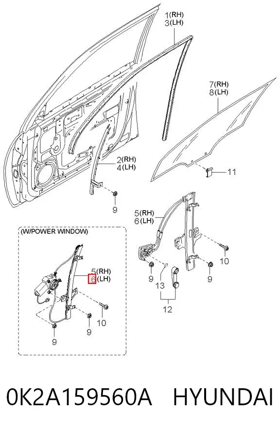 Склопідйомник передньої лівої двері 0K2A159560A Hyundai/Kia
