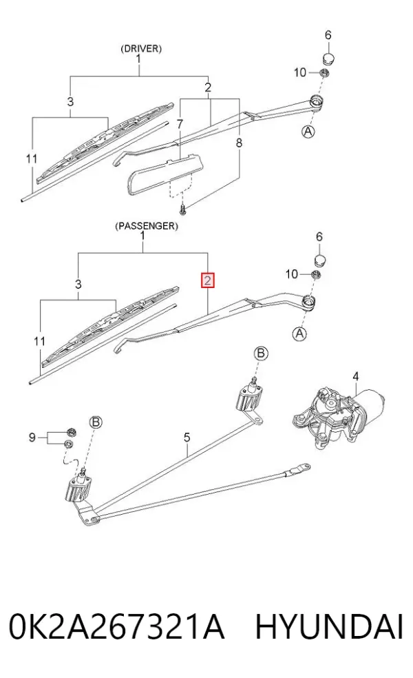 Важіль склоочисника 0K2A267321A Hyundai/Kia