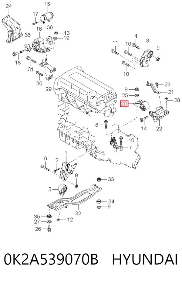 Подушка (опора) двигуна, ліва 0K2A539070B Hyundai/Kia