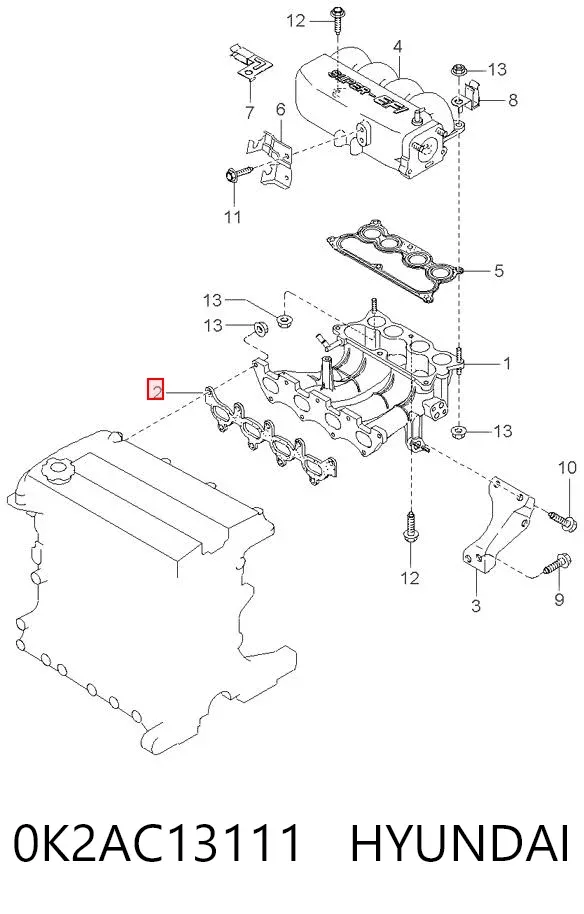 Прокладка впускного колектора 0K2AC13111 Hyundai/Kia