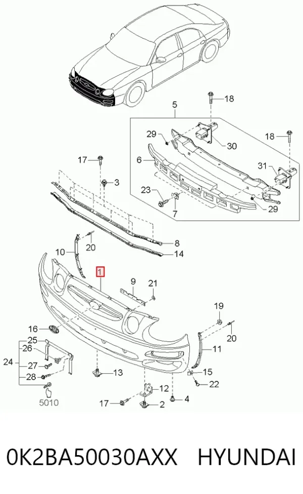 Передній бампер 0K2BA50030AXX Hyundai/Kia