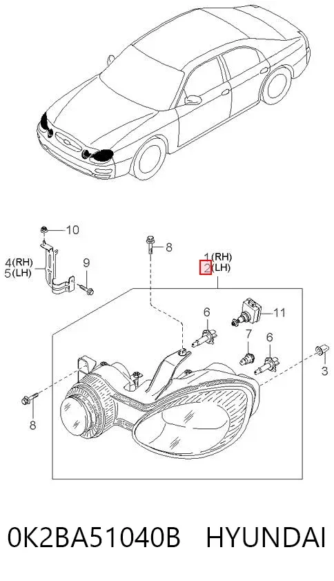 Фара ліва 0K2BA51040B Hyundai/Kia