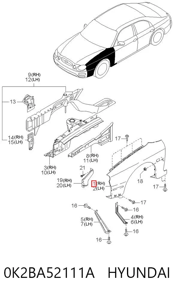 Крила 0K2BA52111A Hyundai/Kia