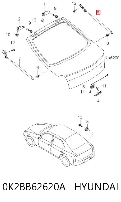 Амортизатор багажника 0K2BB62620A Hyundai/Kia