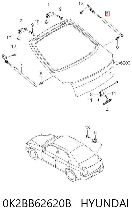 Амортизатор багажника 0K2BB62620B Hyundai/Kia