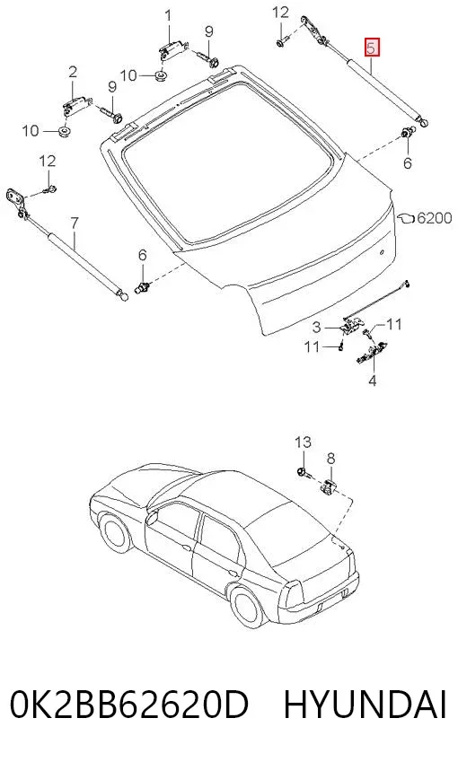 Амортизатор багажника 0K2BB62620D Hyundai/Kia