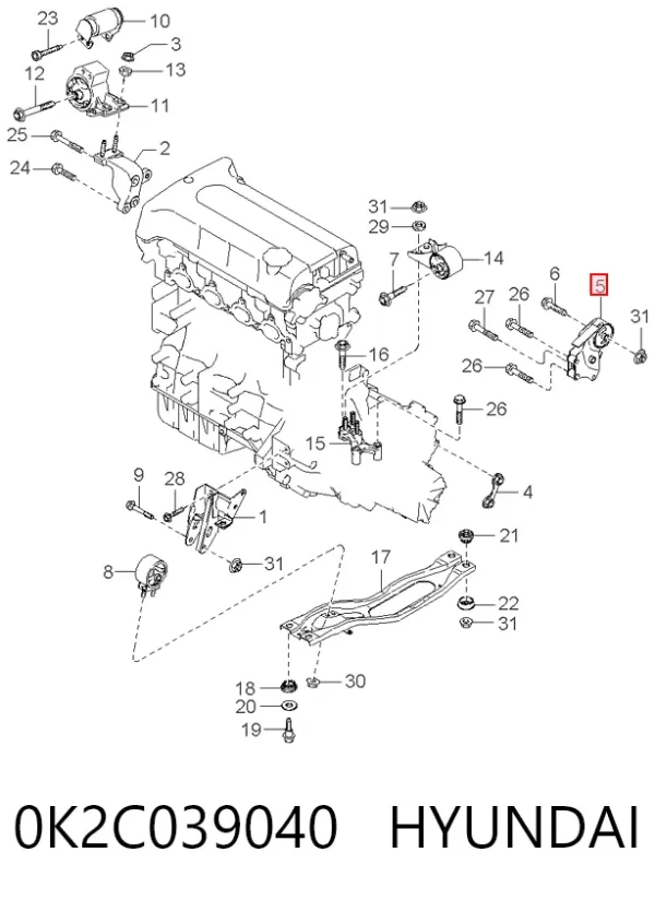 Подушка двигуна задня 0K2C039040 Hyundai/Kia