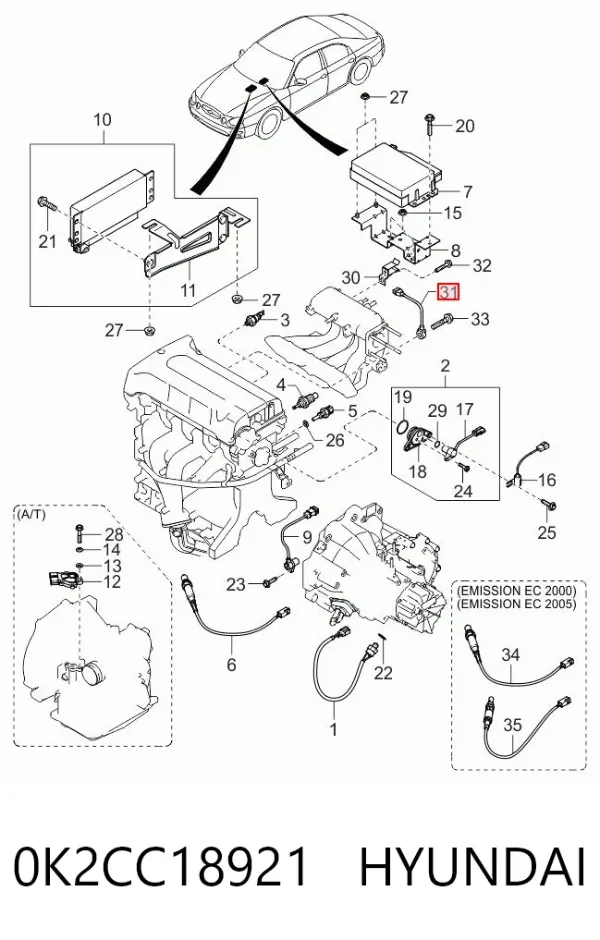 Датчик детонації 0K2CC18921 Hyundai/Kia