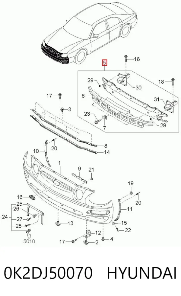 Підсилювач бампера переднього 0K2DJ50070 Hyundai/Kia