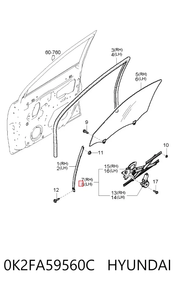 Склопідйомник передньої лівої двері 0K2FA59560C Hyundai/Kia