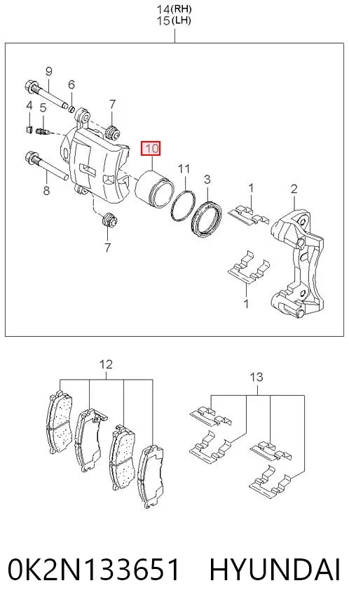 Поршень супорту гальмівного, переднього 0K2N133651 Hyundai/Kia