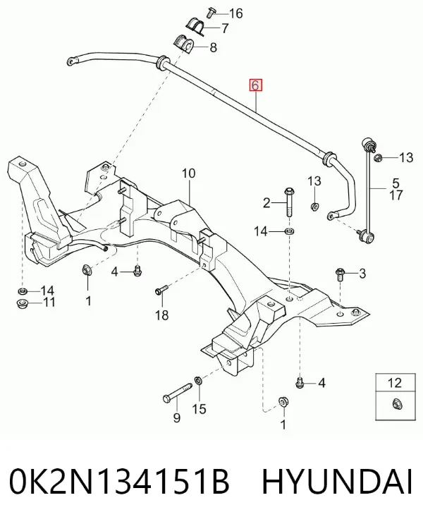 Передній стабілізатор 0K2N134151B Hyundai/Kia