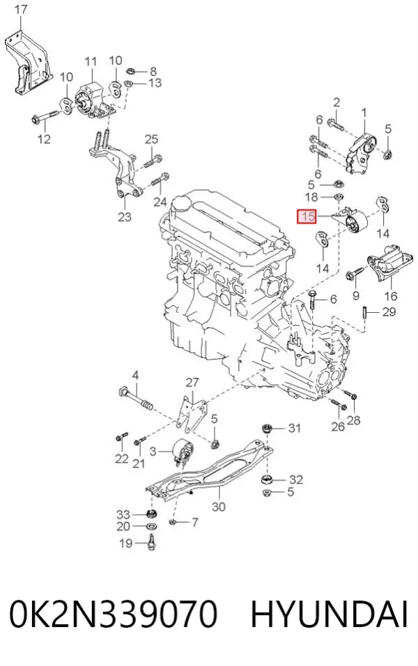 Подушка (опора) двигуна, ліва 0K2N339070 Hyundai/Kia
