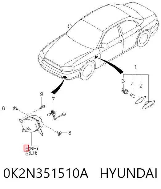 Фара протитуманна, права 0K2N351510A Hyundai/Kia
