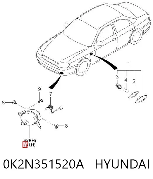 Фара протитуманна, ліва 0K2N351520A Hyundai/Kia