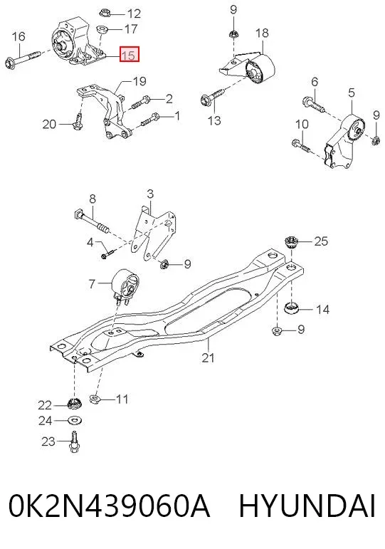 Подушка (опора) двигуна, права 0K2N439060A Hyundai/Kia