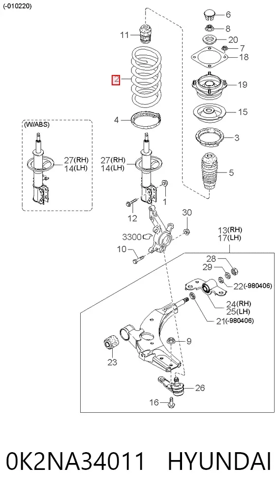 Пружина передня 0K2NA34011 Hyundai/Kia