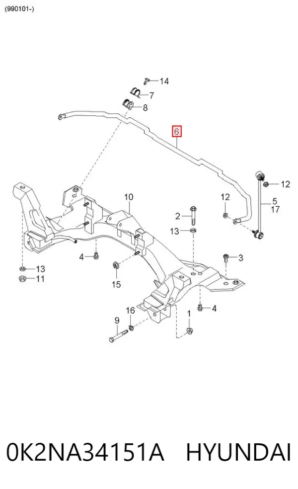 Передній стабілізатор 0K2NA34151A Hyundai/Kia